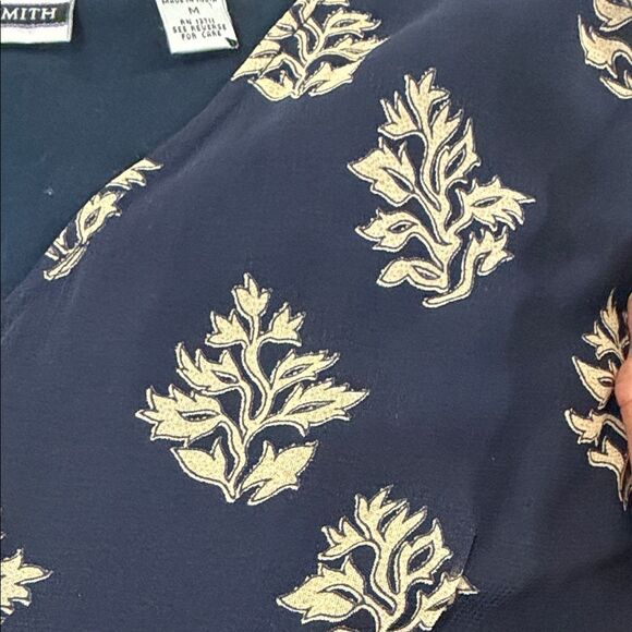 Amanda vintage Smith Navy and Gold Patterned Maxi Dress Size Medium - Picture 9 of 10